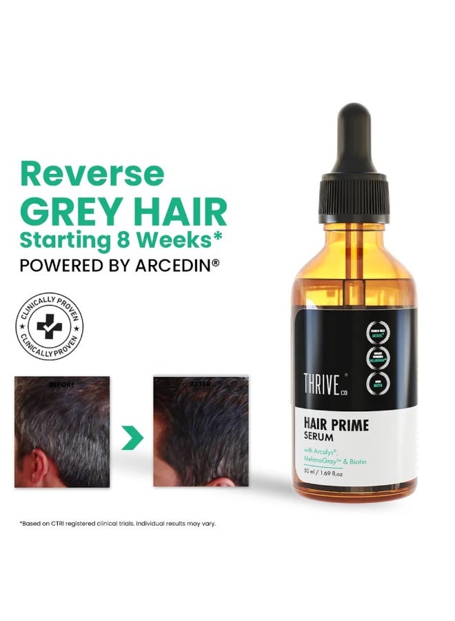 ThriveCo Anti-Grey Hair Prime Serum | Reverse Greying Hair & Beard | Advanced Clinically Proven Treatment | With Arcedin® + Arcolys® +Biotin | Light-Weight, Non-Sticky | Men and Women | 50 ml - Image 3
